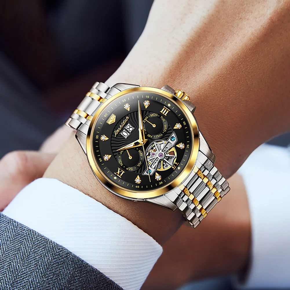 JSDUN Luxury Skeleton Month Week Calendar Watch