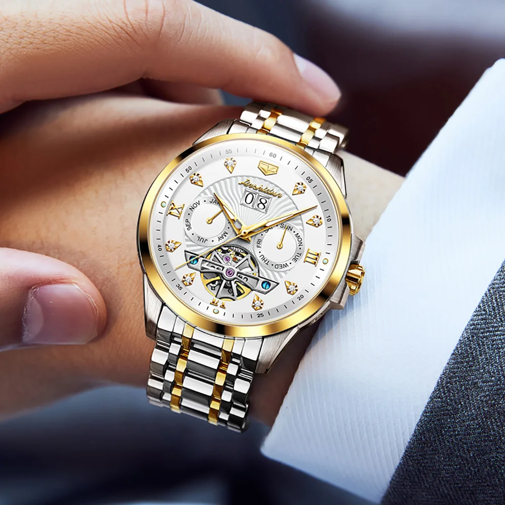 JSDUN Luxury Skeleton Month Week Calendar Watch