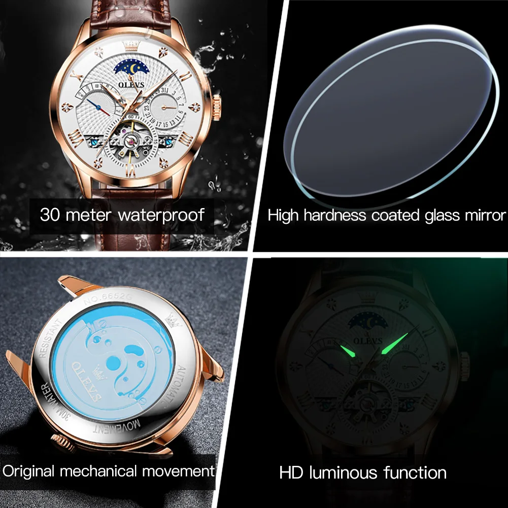 OLEVS 2022 Luxury Automatic Mechanical Skeleton Watch