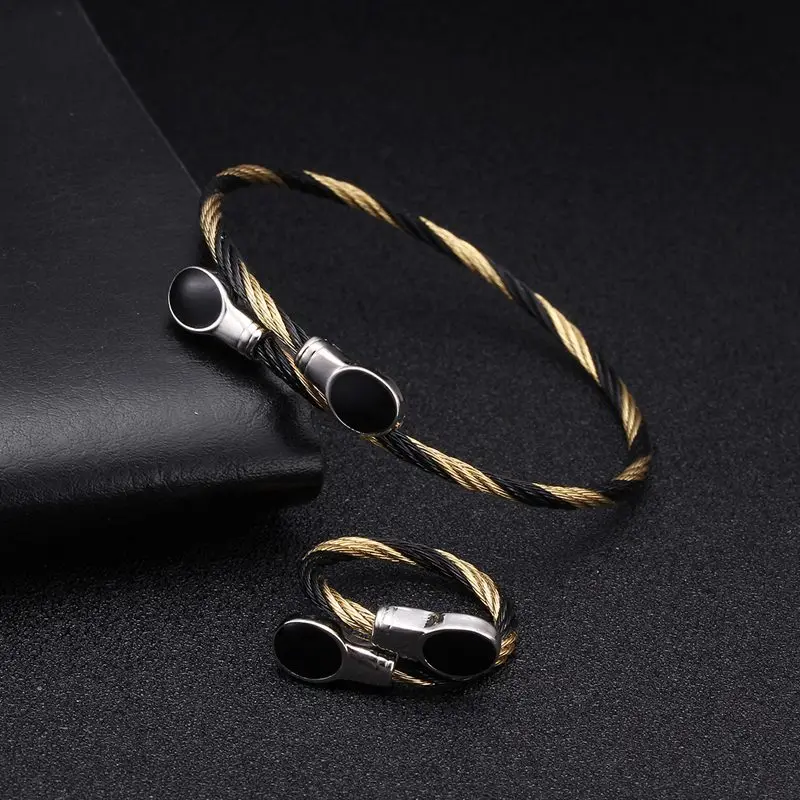 Luxury Open Steel Braided Cable Bangle Cuff Bracelet