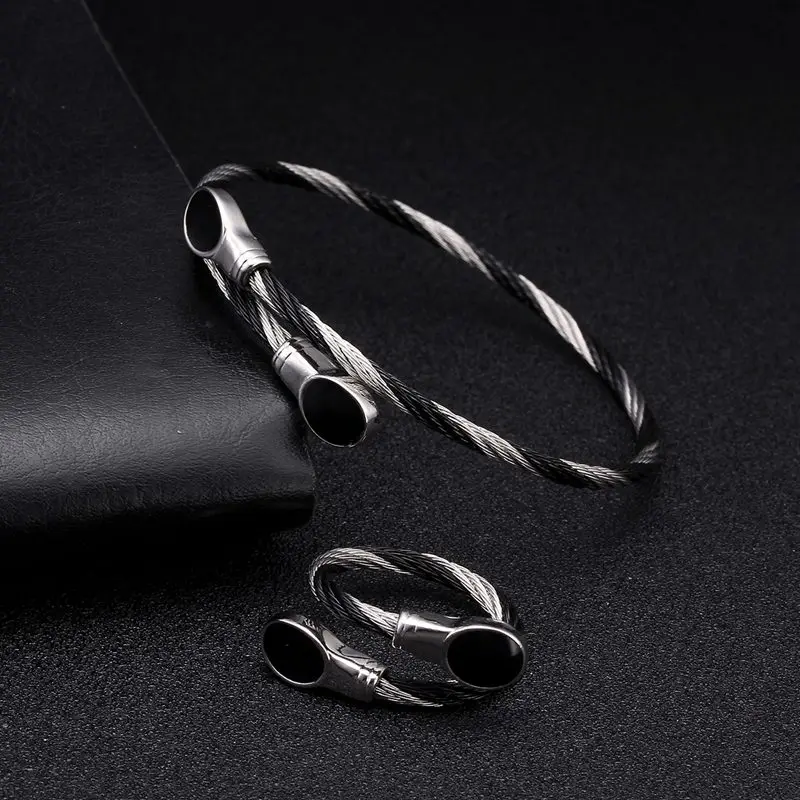 Luxury Open Steel Braided Cable Bangle Cuff Bracelet
