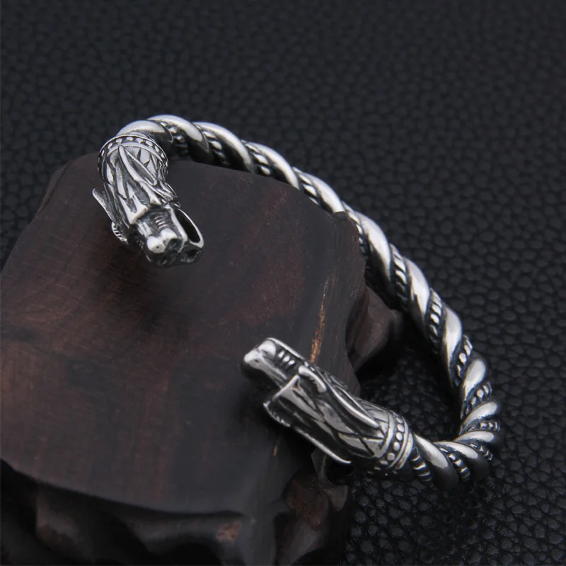 Stainless Steel Dragon Heads Adjustable Cuff Bracelet