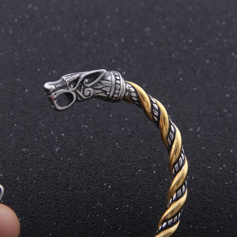 Stainless Steel Dragon Heads Adjustable Cuff Bracelet