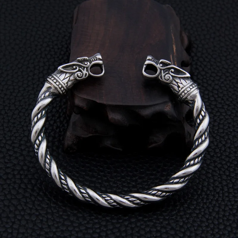 Stainless Steel Dragon Heads Adjustable Cuff Bracelet