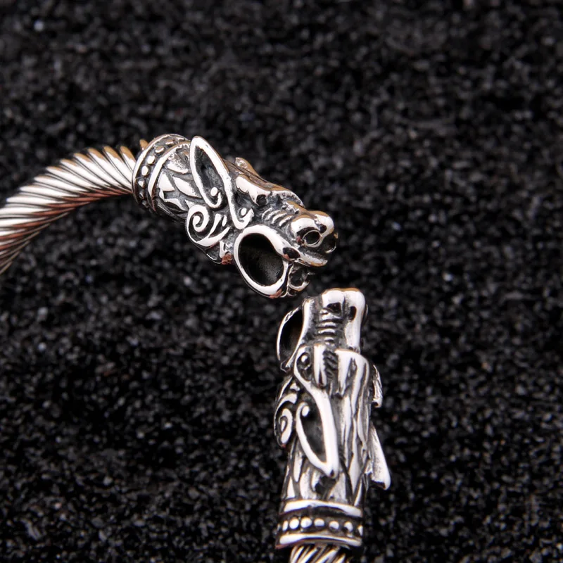 Stainless Steel Dragon Heads Adjustable Cuff Bracelet