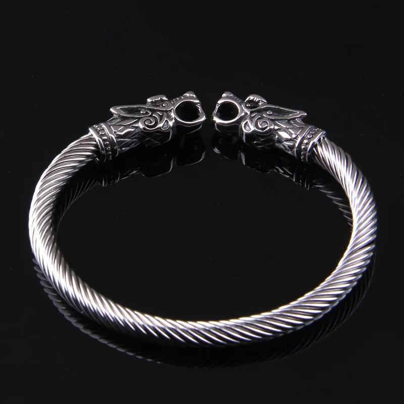 Stainless Steel Dragon Heads Adjustable Cuff Bracelet