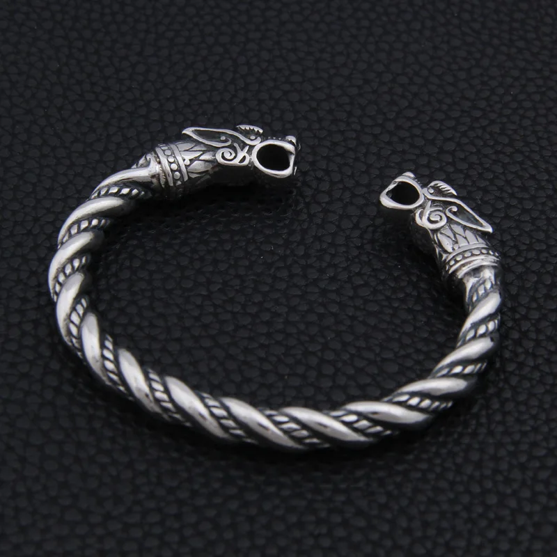 Stainless Steel Dragon Heads Adjustable Cuff Bracelet