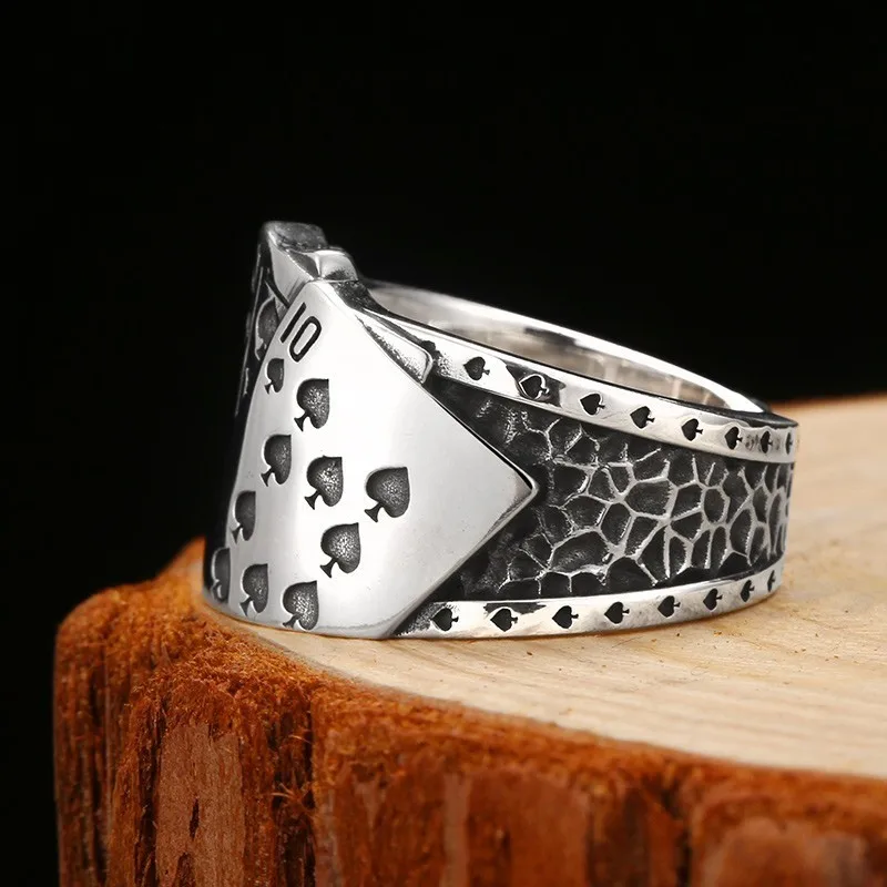 Retro Vintage 925 Silver Poker Games Flush Casino Ring