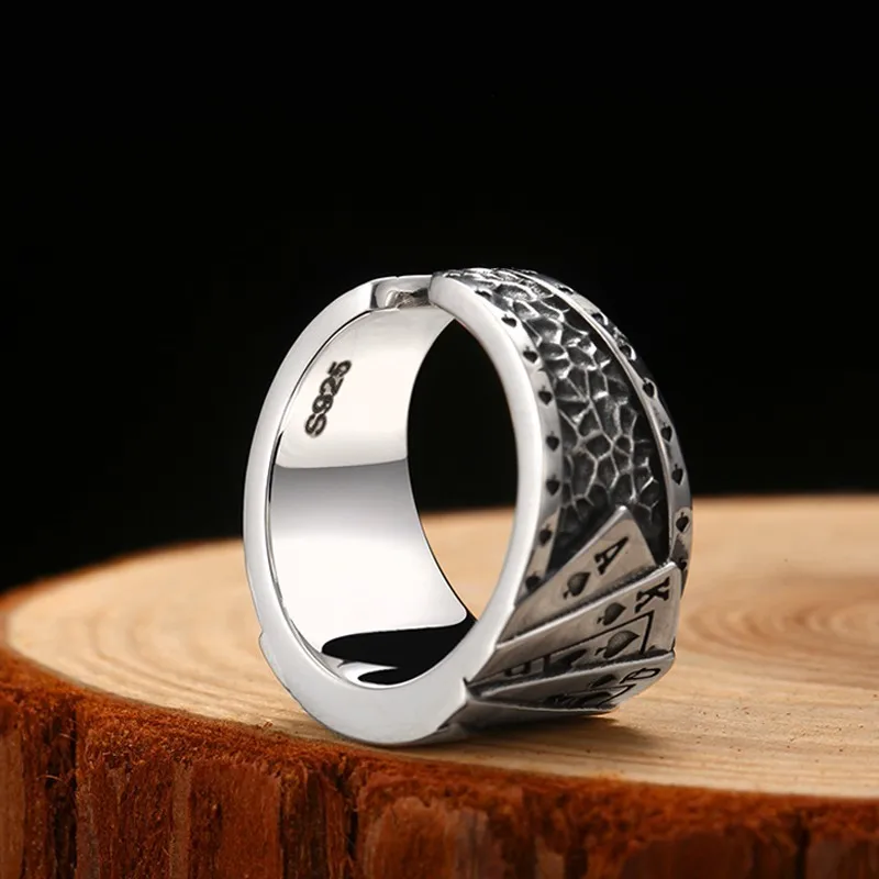 Retro Vintage 925 Silver Poker Games Flush Casino Ring