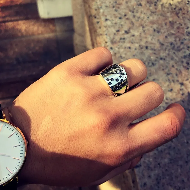 Retro Vintage 925 Silver Poker Games Flush Casino Ring