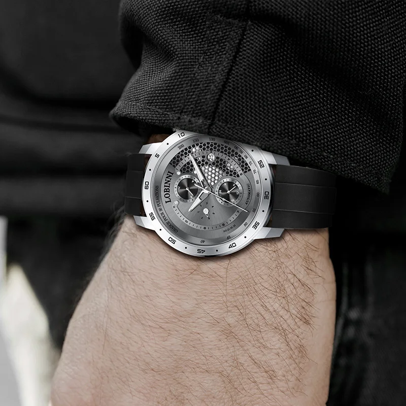 Lobinni Rubber Strap Sport Automatic Watch