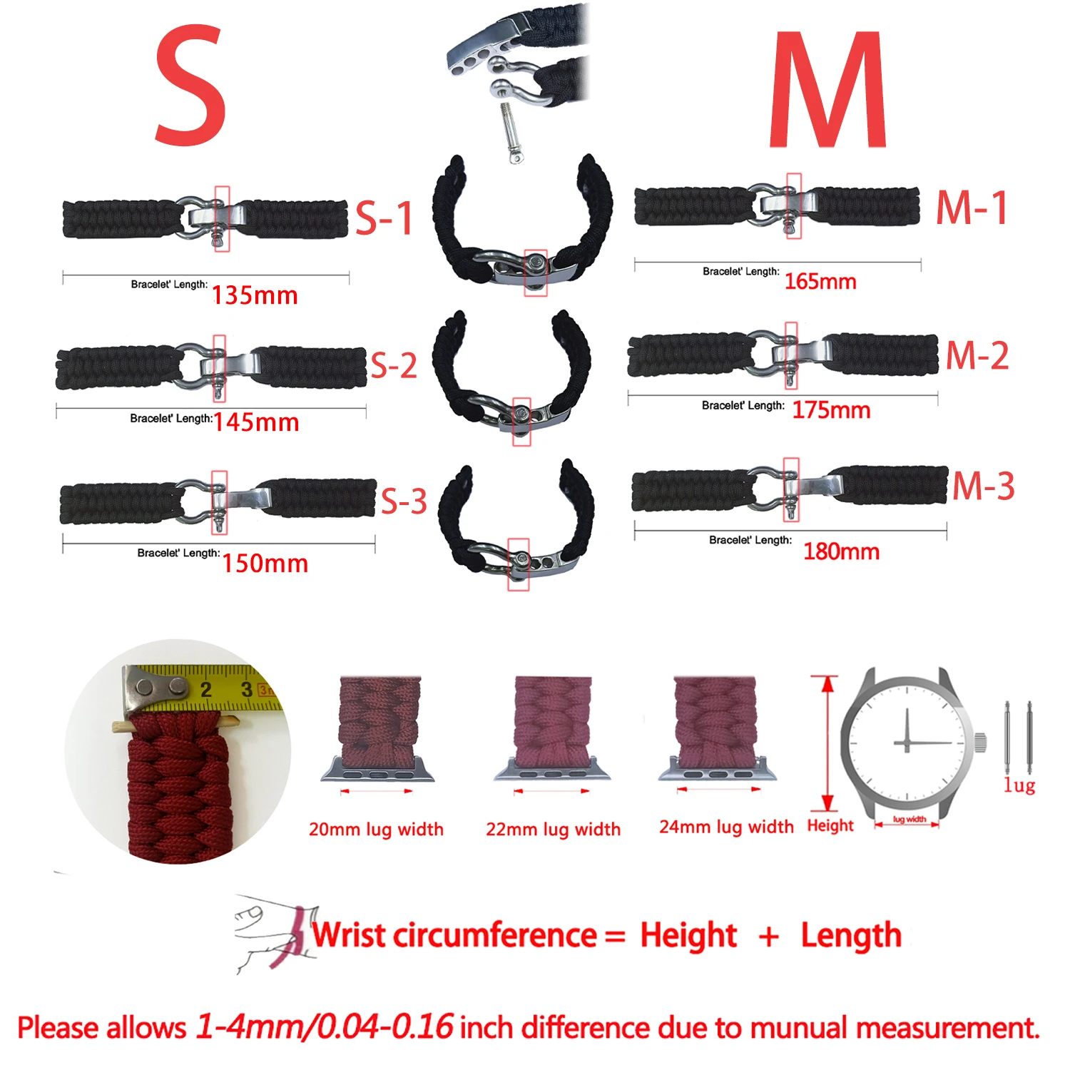 Outdoor Survival Paracord Rope 22mm Watch Strap