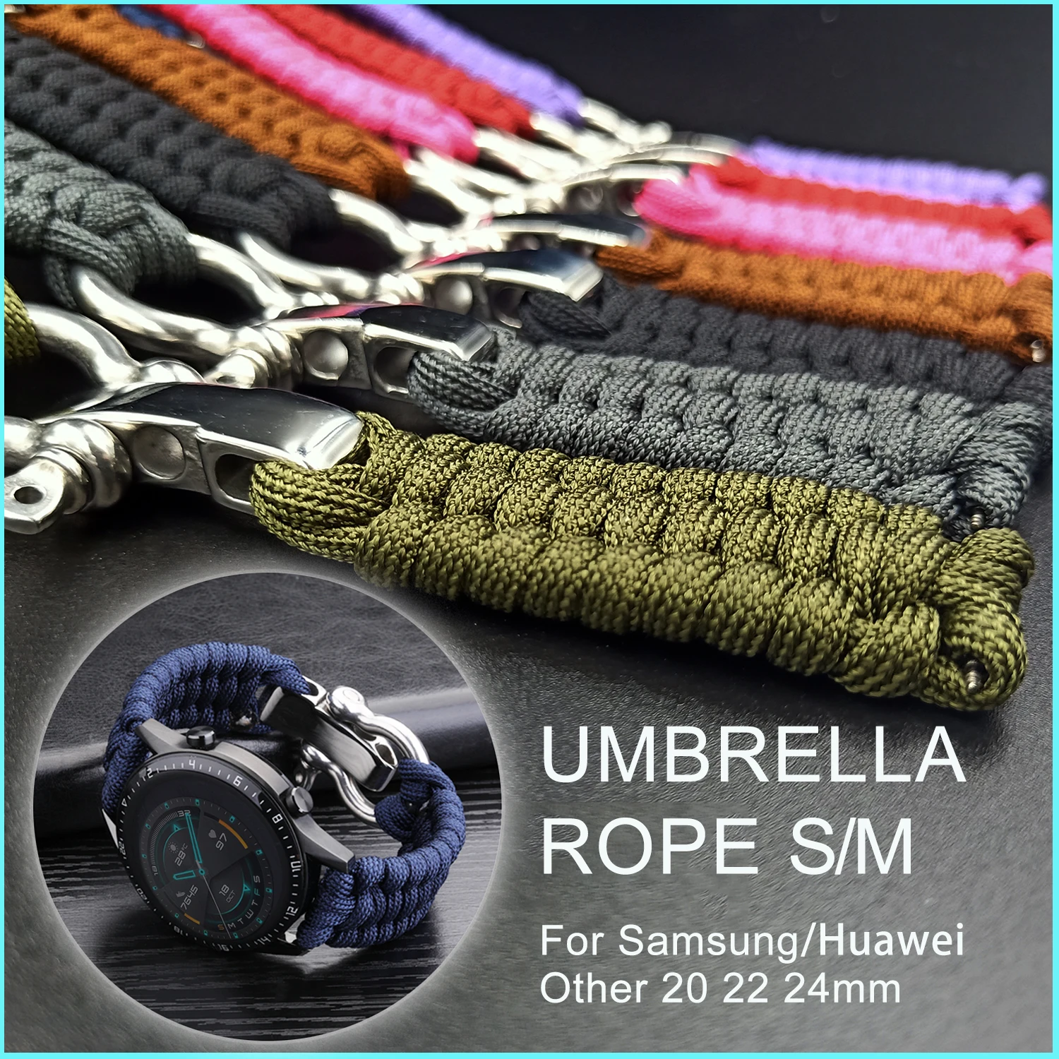 Outdoor Survival Paracord Rope 22mm Watch Strap