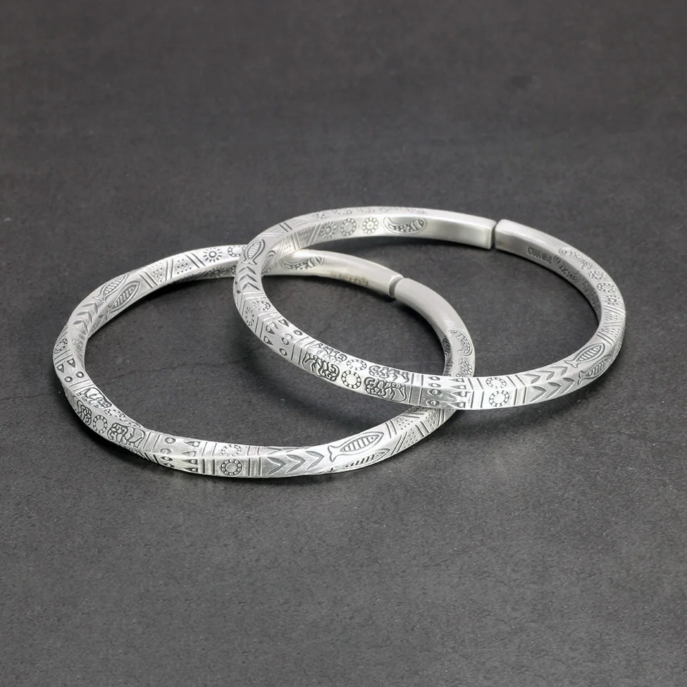 Fish Antique Cuff Bracelet S925 Sterling Silver Bracelet