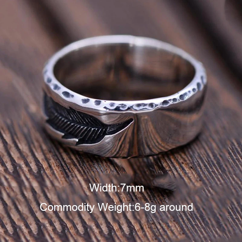 Men's Sterling Silver Engraved Feather Band Ring