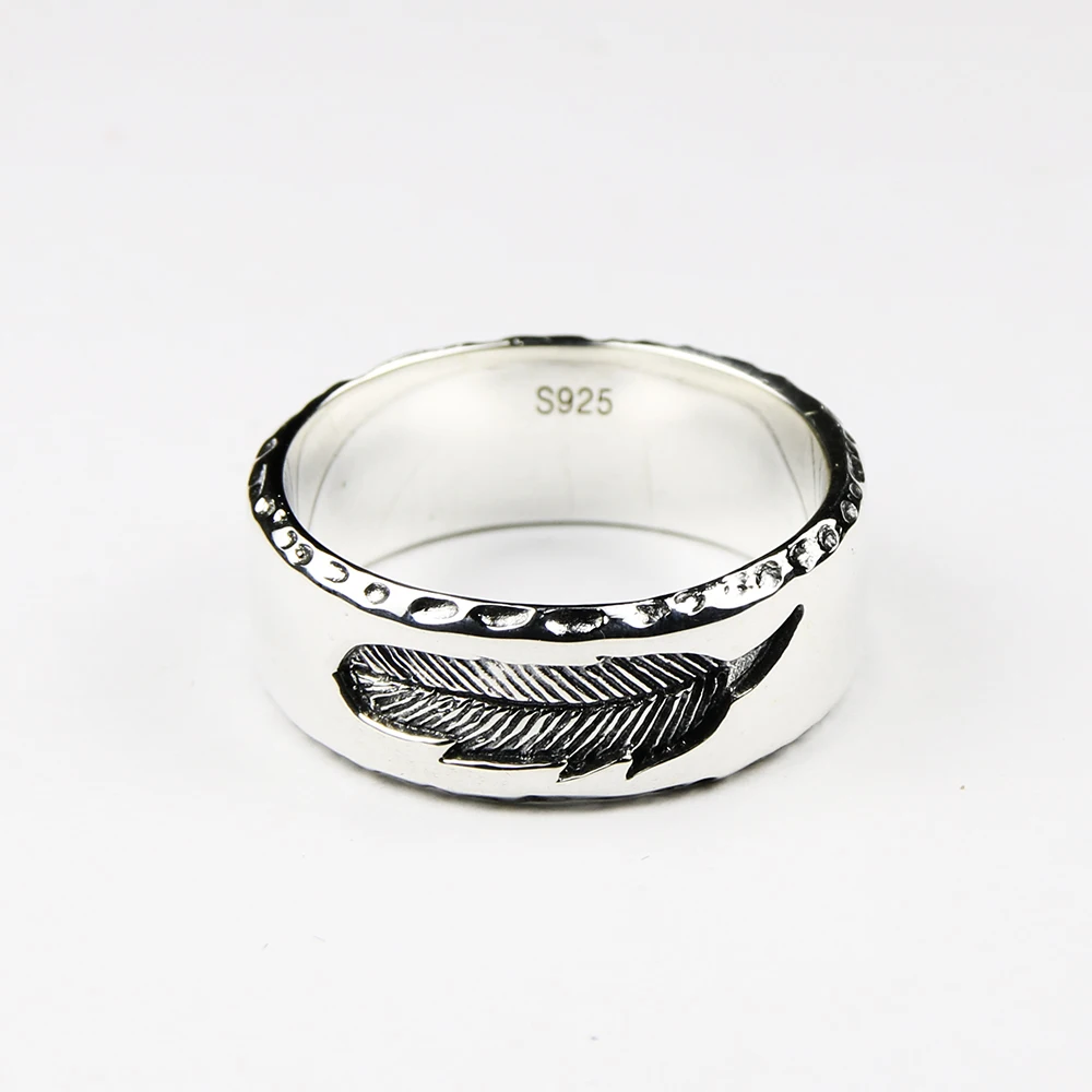 Men's Sterling Silver Engraved Feather Band Ring