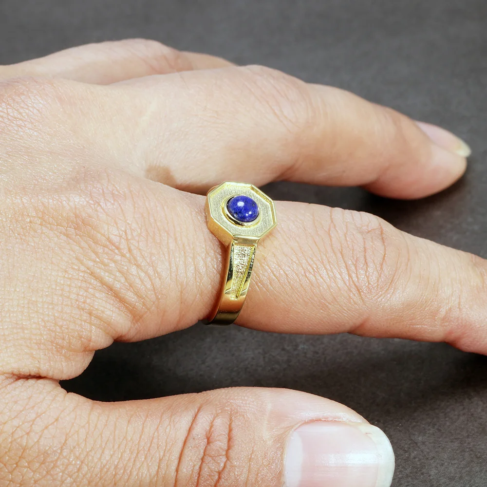 Handmade Mens Ring With Natural Lapis Lazuli Stone