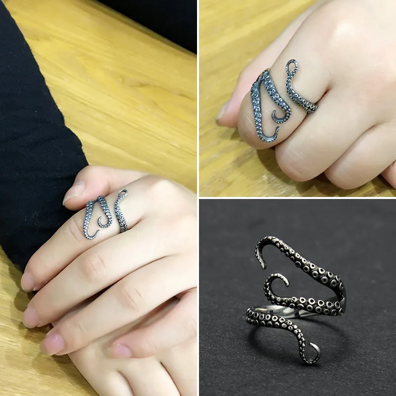 925 Pure Silver Retro Antique Octopus Ring