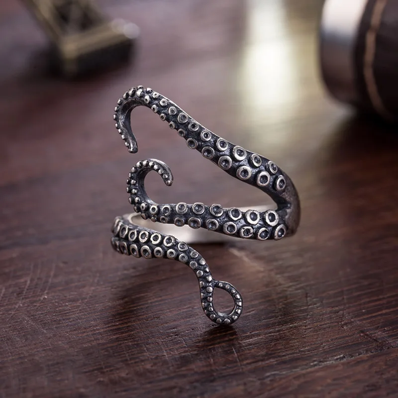 925 Pure Silver Retro Antique Octopus Ring