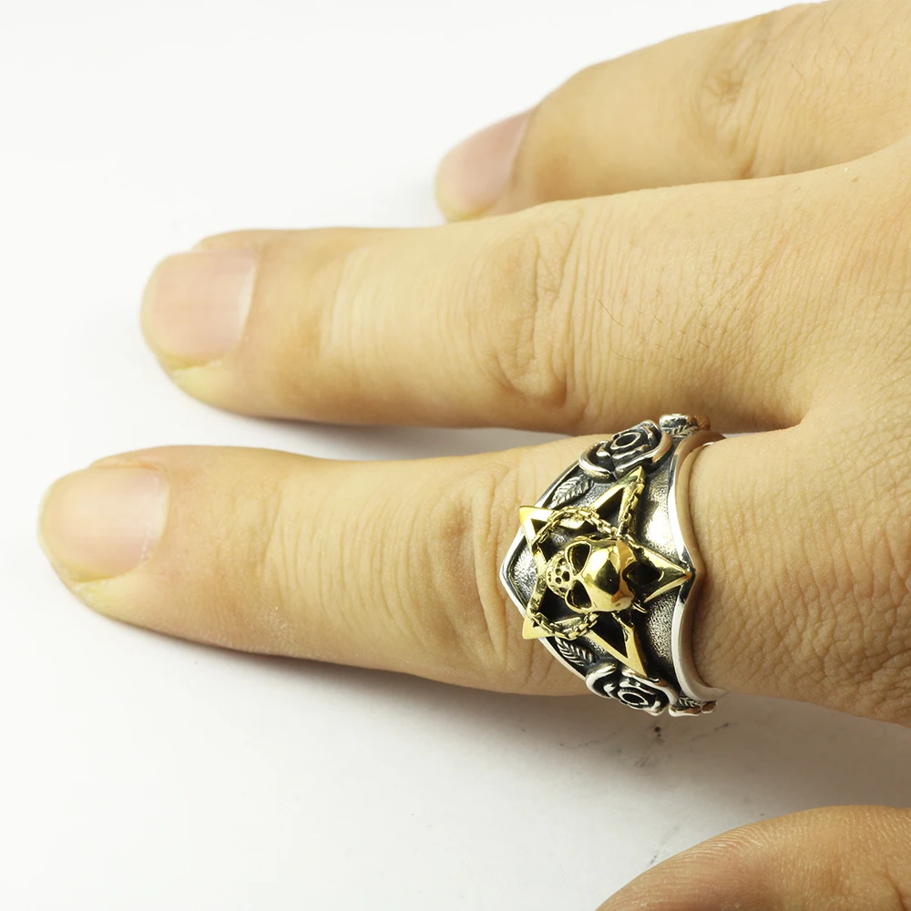 Real 925 Sterling Silver Skull Pentagram Rings