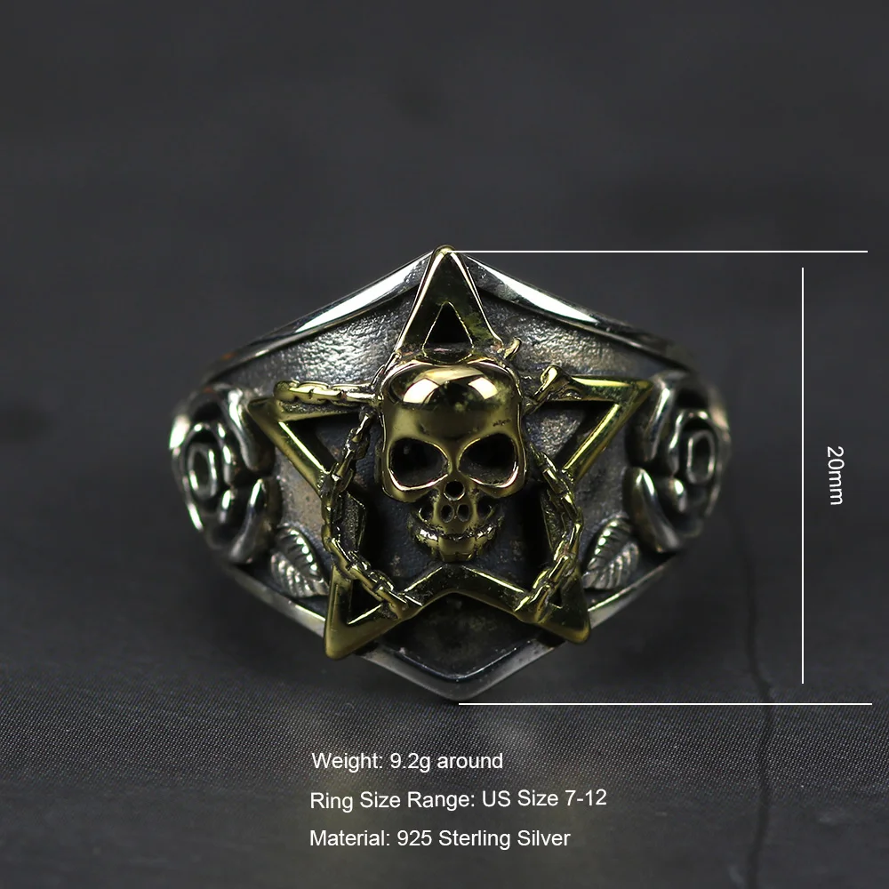 Real 925 Sterling Silver Skull Pentagram Rings