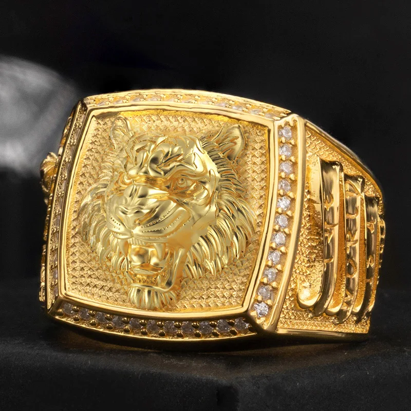 3D Tiger Ring for Men with White Zircon 925 Sterling Silver