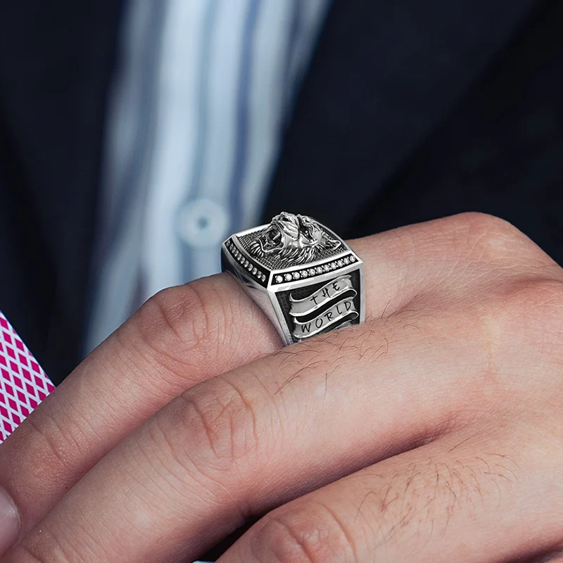 3D Tiger Ring for Men with White Zircon 925 Sterling Silver