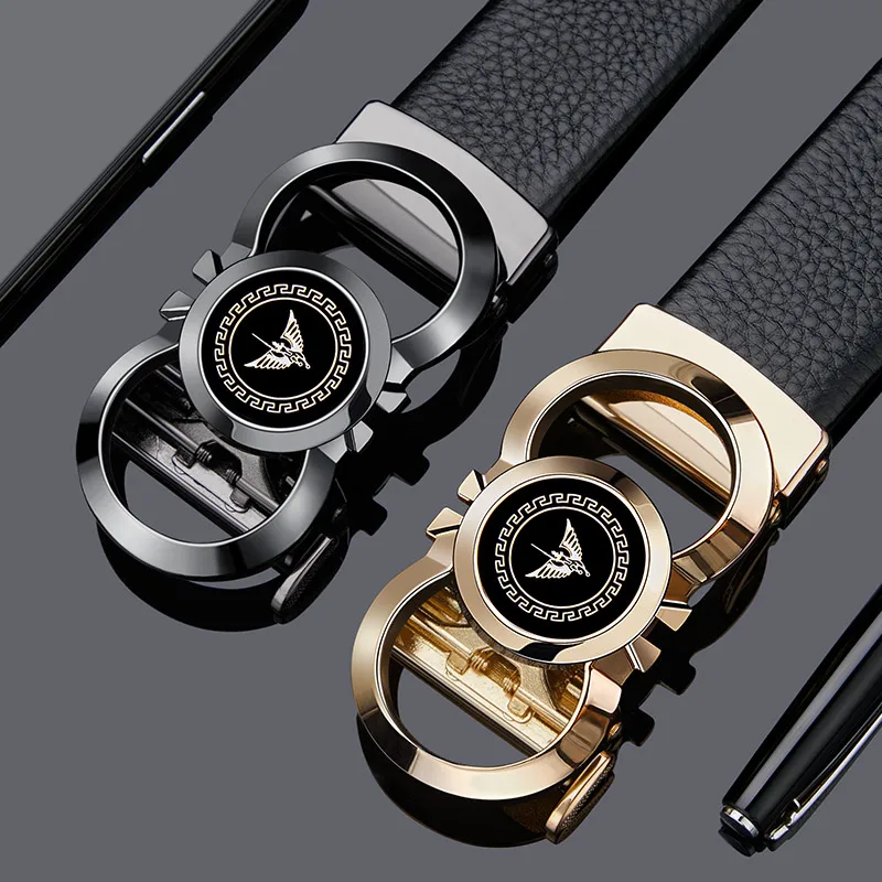 Sliding Automatic Buckle Full Grain Leather Belts