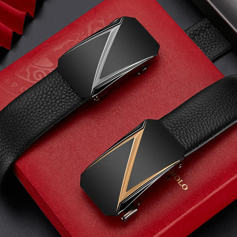 Luxury Leather Dress Belt with Automatic Sliding Buckle