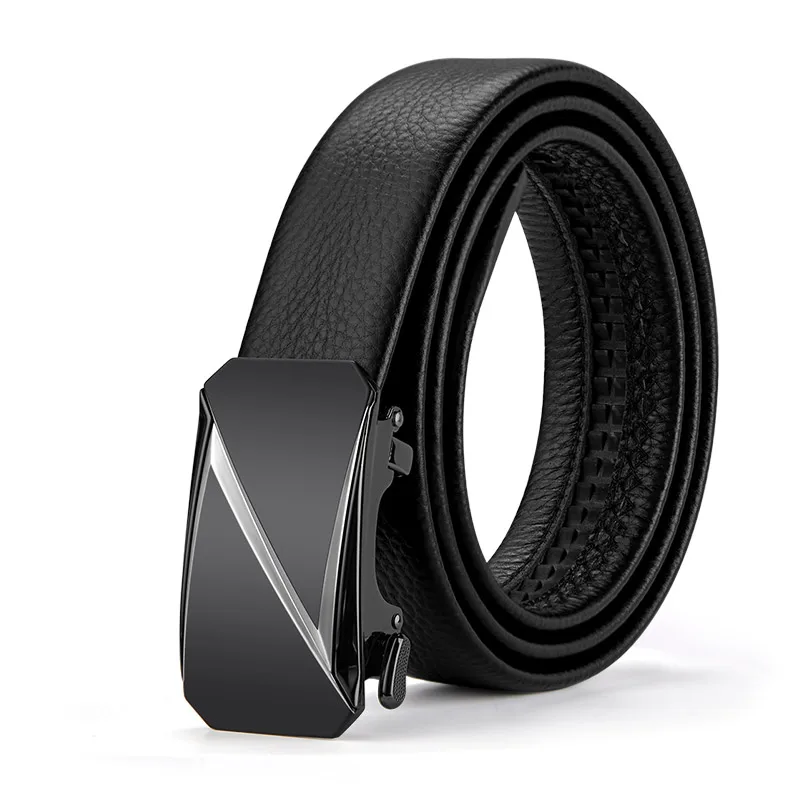 Luxury Leather Dress Belt with Automatic Sliding Buckle