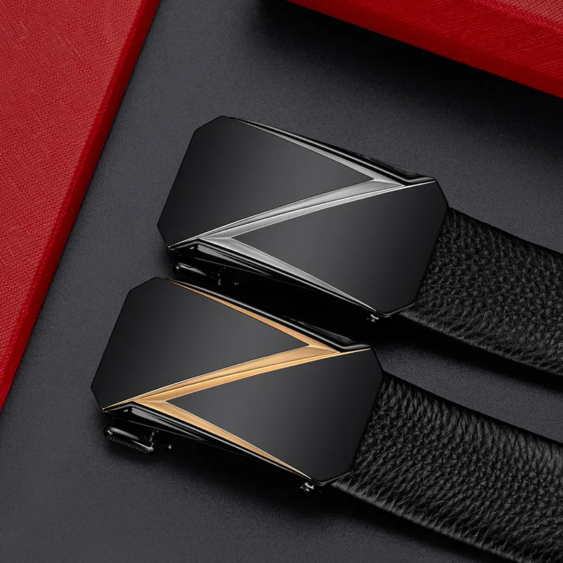 Luxury Leather Dress Belt with Automatic Sliding Buckle