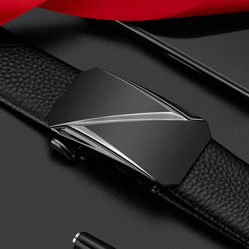 Luxury Leather Dress Belt with Automatic Sliding Buckle