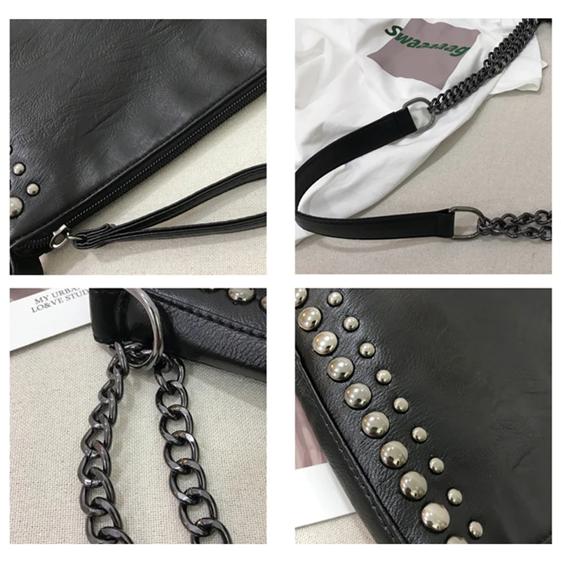 Casual Rivet Shoulder Bag Womens Chain Crossbody Bags