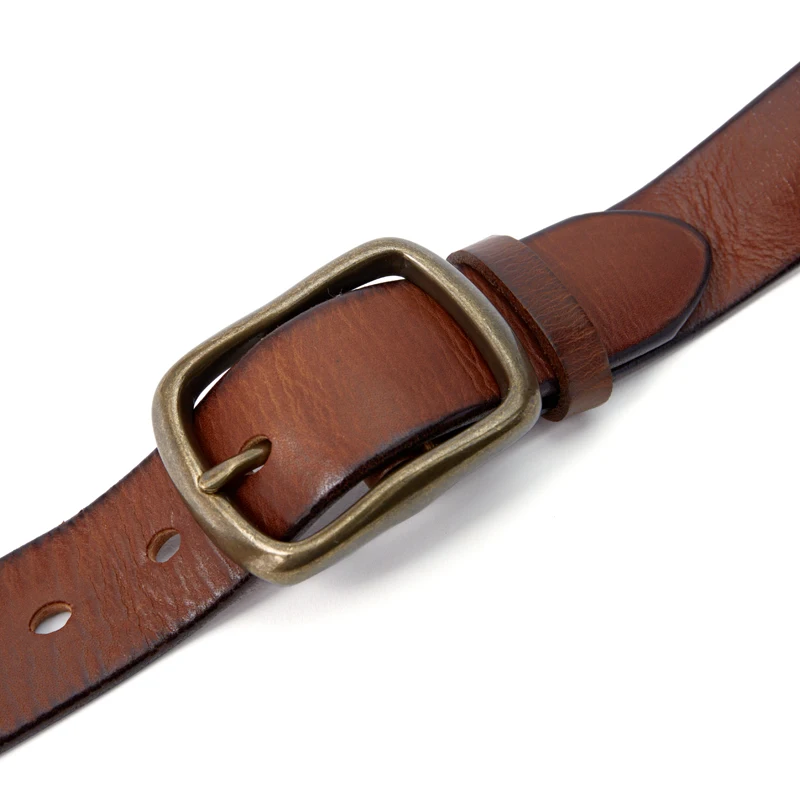 Casual Vintage Mens Leather Belt with Copper Buckle