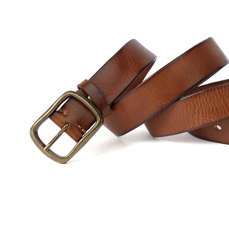 Casual Vintage Mens Leather Belt with Copper Buckle