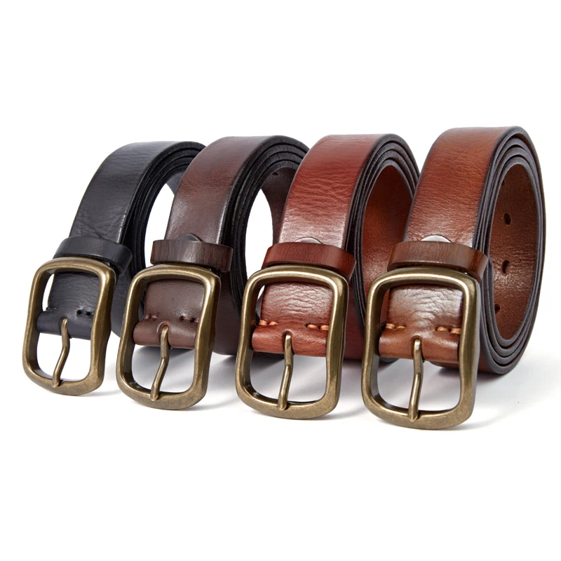 Casual Vintage Mens Leather Belt with Copper Buckle
