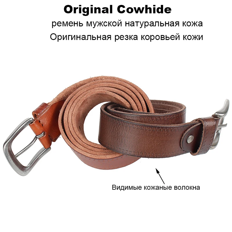 Vintage Cowhide Mens Belts with Alloy Pin Buckle