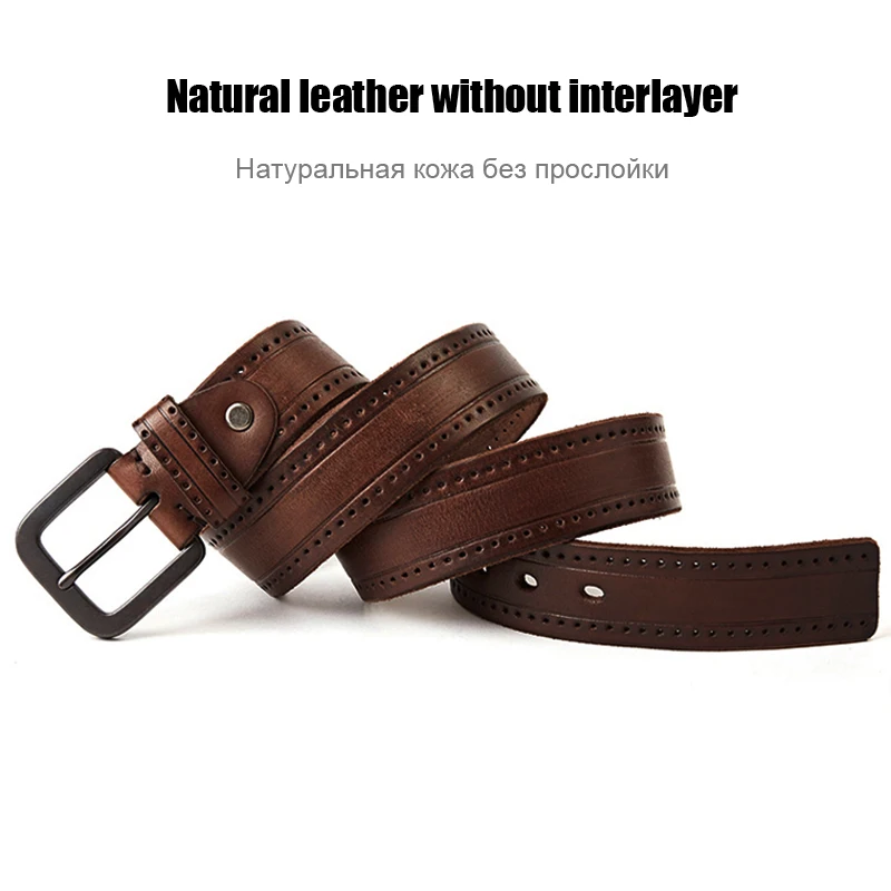 Mens Genuine Leather Belt With Hard Metal Matte Buckle