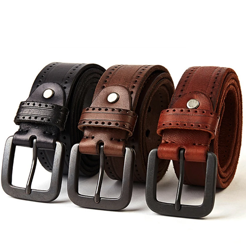 Mens Genuine Leather Belt With Hard Metal Matte Buckle
