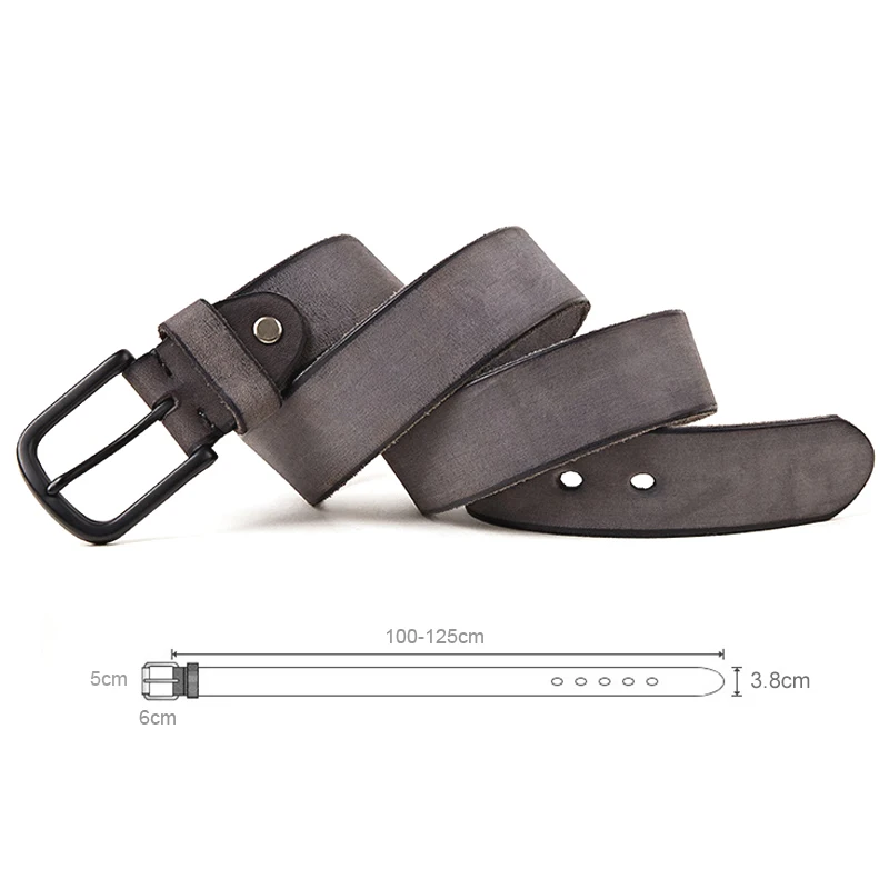 Original Leather Mens Vintage Belt Matte Metal Buckle