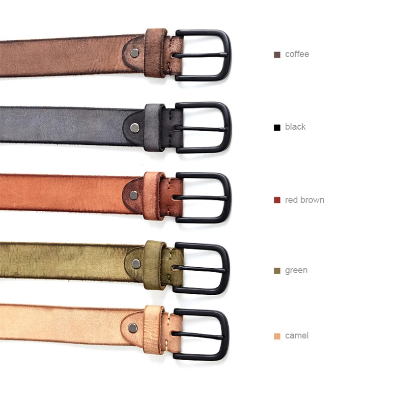 Original Leather Mens Vintage Belt Matte Metal Buckle