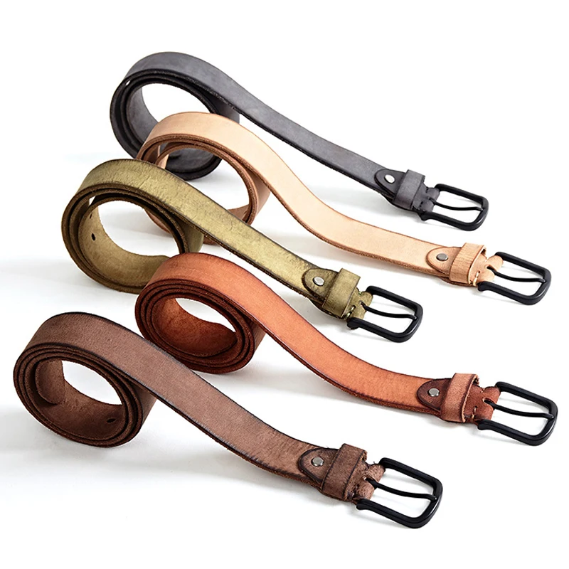 Original Leather Mens Vintage Belt Matte Metal Buckle