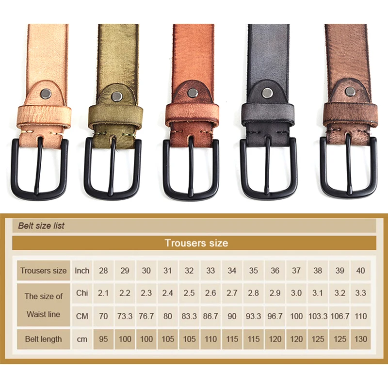 Original Leather Mens Vintage Belt Matte Metal Buckle