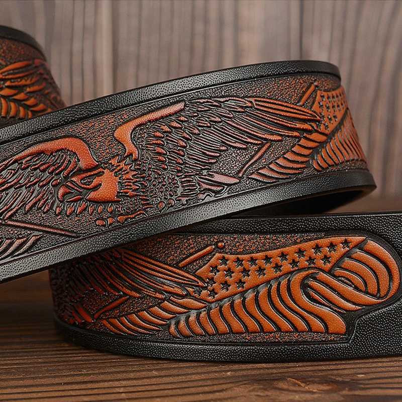 Western Engraved Leather Belt with Single Prong Buckle