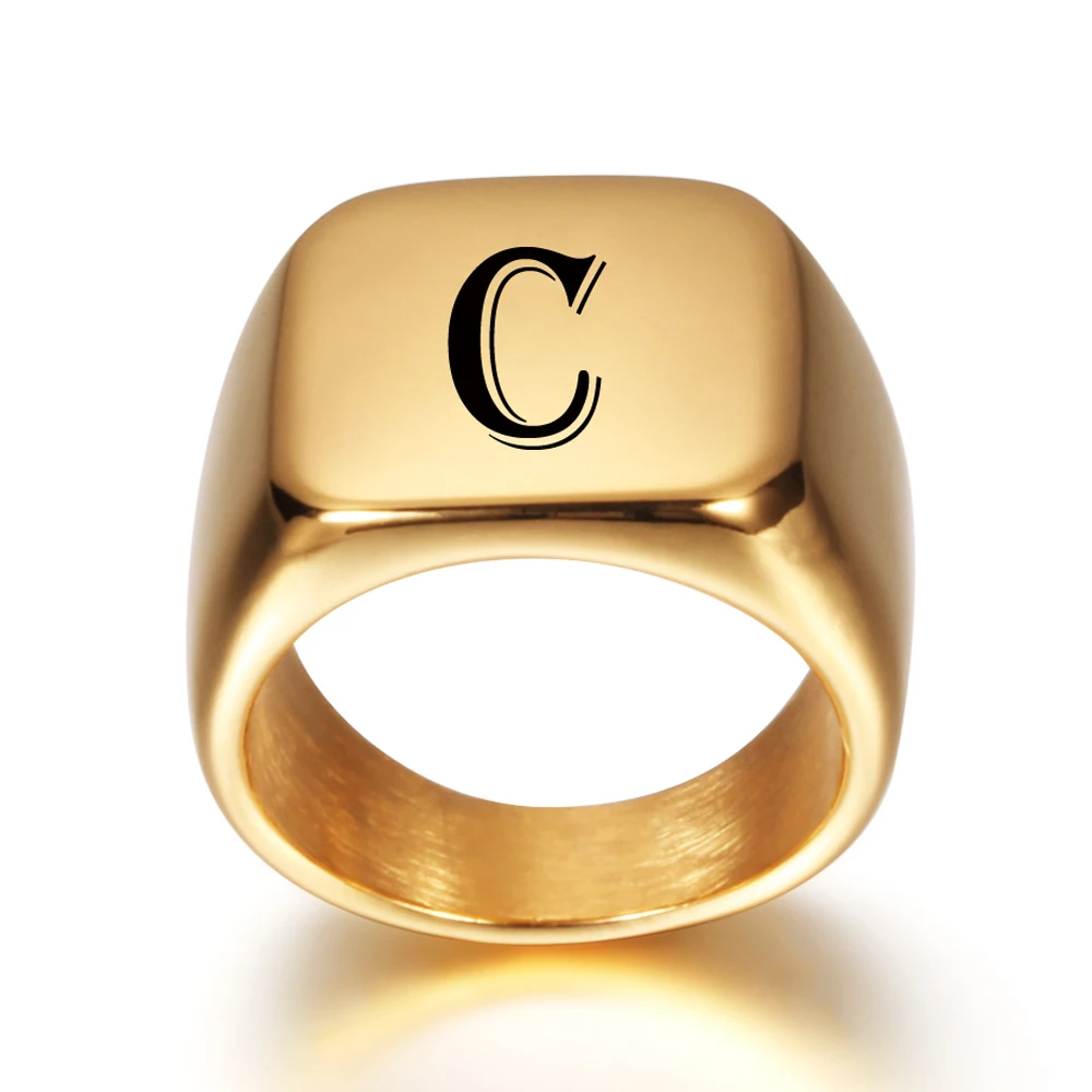 Personalized Initial A To Z Alphabet Signet Rings
