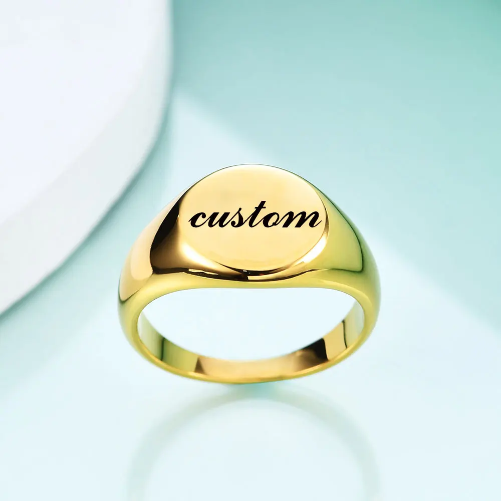 Stainless Steel Round Initial Alphabet Rings