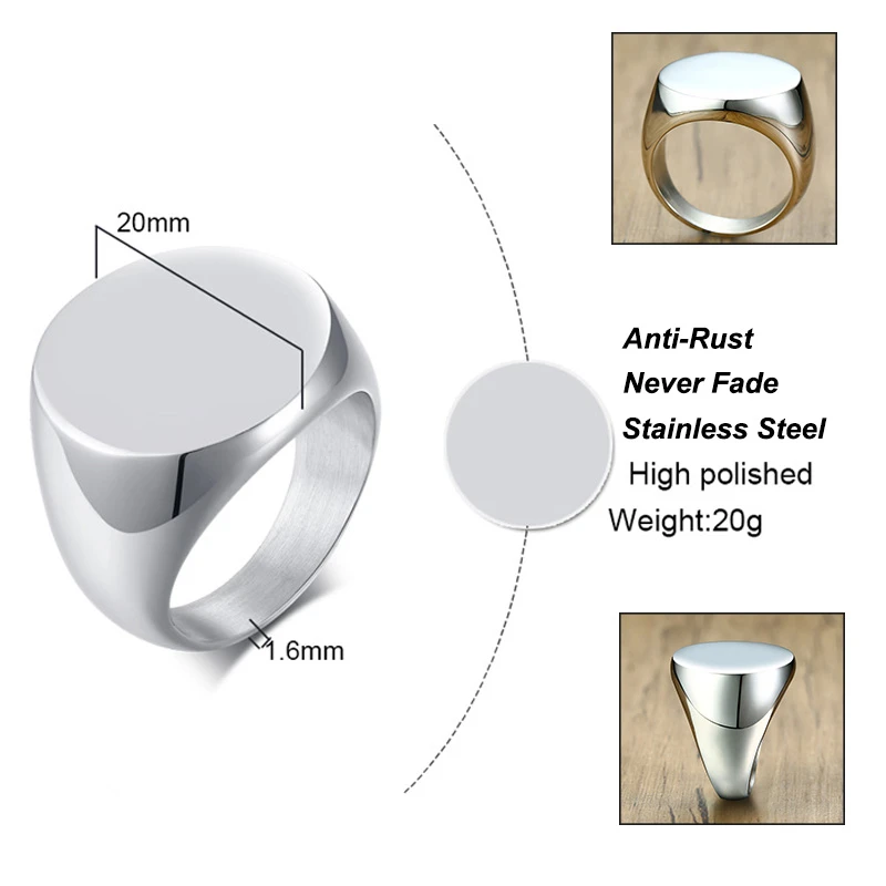 Initial A Z Monogram Signet Ring for Men Women