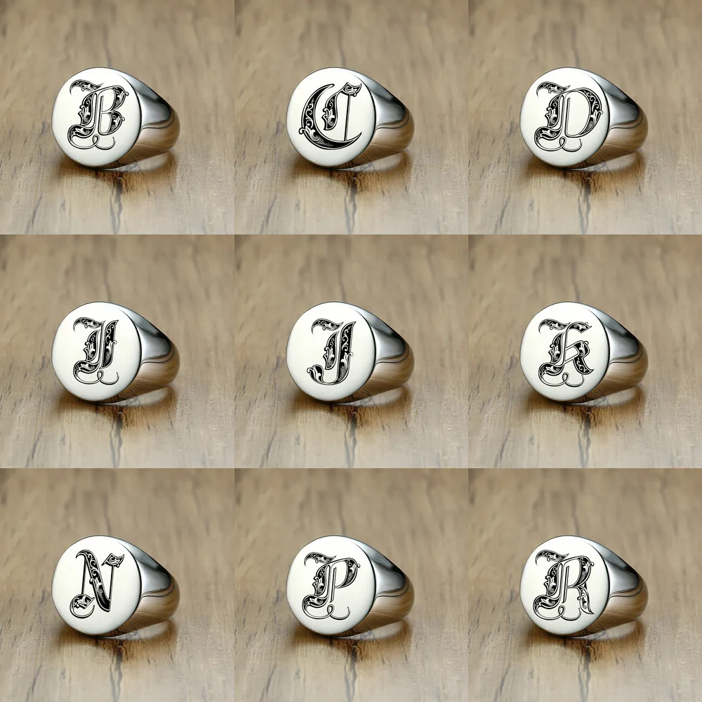 Initial A Z Monogram Signet Ring for Men Women
