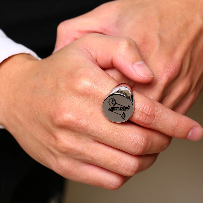 Initial A Z Monogram Signet Ring for Men Women
