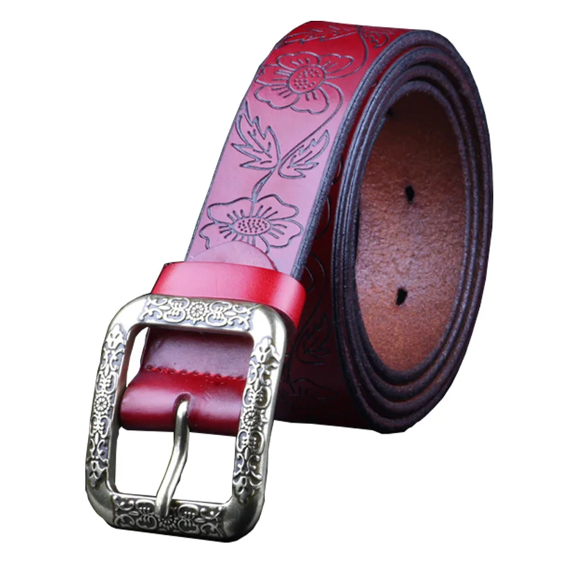 Vintage Floral Genuine Leather Belts for Women